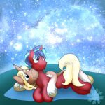 1:1 absurd_res askfrosty cuddling digital_drawing_(artwork) digital_media_(artwork) duo equid equine feral hair hi_res horn horse hug lying male male/male mammal mythological_creature mythological_equine mythology night on_side outside pony romantic romantic_couple ruby_facet sidereal_equinox sky smile star stargazing starry_sky tail unicorn