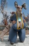 3d_(artwork) absurd_res anthro between_breasts big_breasts bottle breasts claws clothed clothing container deathclaw digital_media_(artwork) fallout female hand_on_breast hi_res horn kneeling looking_at_viewer looming microsoft mommyclaw_(vulgarvictor) n00b-body nails reptile scalie solo tail thick_thighs wide_hips