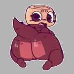 2025 ammonite animate_inanimate big_breasts big_butt black_eyes blush blush_lines breasts butt camel_toe cephalopod circle_eyebrows clothing crouching dandy's_world digital_media_(artwork) eyebrows eyelashes fake_tail fangs female female_humanoid for_a_head grey_background hi_res huge_butt humanoid looking_at_viewer looking_back looking_back_at_viewer marine mollusk moogers noseless not_furry onesie open_mouth outline pink_tongue prehistoric_species red_onesie shell shelly_(dandy's_world) short_stack simple_background solo tan_body tan_eyebrows tan_shell teeth thick_thighs tongue toons_(dandys_world) white_outline white_sclera wide_hipped_female wide_hipped_humanoid wide_hips