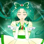  akimoto_komachi butterfly_hair_ornament closed_eyes cure_mint earrings green green_hair hair_ornament hands_together jewelry kiyoy777 long_hair magical_girl precure solo yes!_precure_5 