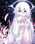  blood breasts covered_nipples highres long_hair medium_breasts navel original otokuyou pale_skin red_eyes scar shiroi_ko_(otokuyou) solo stitches white_hair 