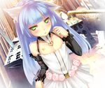  absurdres animal_ears ar_nosurge bangs blue_hair blunt_bangs blush cat_ears detached_sleeves dutch_angle green_eyes highres long_hair ntny official_art sarly_planck solo surge_concerto tattoo 