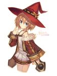  :/ alternate_color artist_name blanc blue_eyes blush brown_hair coat cropped_legs dress fur_trim hat jacket kokaki_mumose neptune_(series) red_hat short_hair simple_background sketch solo white_background witch_hat 