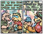 2_panel_comic alcohol aloha_shirt ashtray backwards_hat beer beer_bottle beer_mug beverage bird_dog bottle canid canine canis cigarette cigarette_in_mouth clothing comic container dialogue domestic_dog english_text eye_roll eyewear floppy_ears fur golden_retriever group half-closed_eyes hat headgear headwear humor hunting_dog mammal narrowed_eyes object_in_mouth open_mouth pattern_clothing pattern_shirt pattern_topwear rawdawgcomics retriever shirt smoking_tobacco speech_bubble stahli_(rawdawgcomics) sunglasses tan_body tan_fur text topwear trio yellow_body yellow_fur