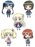  :d alice_cartelet bangs blazer blonde_hair blue_eyes blue_skirt blunt_bangs blush bow bowtie brown_eyes chibi double_bun full_body green_hair hair_bun hair_ornament hairclip inokuma_youko jacket kafu kin-iro_mosaic komichi_aya kujou_karen long_hair long_sleeves lowres multiple_girls oomiya_shinobu open_mouth orange_eyes purple_eyes red_hair school_uniform short_hair skirt smile sweater twintails very_long_hair white_background x_hair_ornament 