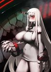  bad_id bad_pixiv_id breasts claws covered_navel detached_sleeves dress horn huge_breasts kantai_collection long_hair rak_(kuraga) red_eyes seaport_hime shinkaisei-kan sideboob solo standing white_hair 