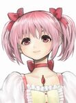  ayanero_taicho bow hair_bow hair_ribbon kaname_madoka magical_girl mahou_shoujo_madoka_magica pink_eyes pink_hair puffy_sleeves ribbon short_hair short_twintails smile solo twintails 