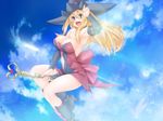  23_(real_xxiii) blonde_hair blue_eyes breasts hat huge_breasts long_hair open_mouth original smile solo witch_hat 