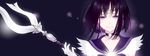  aoi_sakurako bishoujo_senshi_sailor_moon choker circlet earrings glaive gloves holding holding_spear holding_weapon jewelry polearm purple_eyes purple_hair purple_sailor_collar sailor_collar sailor_saturn sailor_senshi_uniform silence_glaive smile solo spear star star_choker tomoe_hotaru upper_body weapon white_gloves 