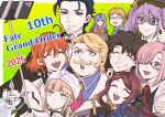  5boys 5girls adjusting_eyewear anniversary atlas_academy_uniform black_gloves black_hair blonde_hair blue_gloves blush bow brown_hair captain_nemo_(fate) cerejeira_elron chaldea_logo chaldea_uniform closed_eyes collared_shirt eyelashes facial_hair fate/grand_order fate_(series) finger_to_own_chin fou_(fate) fujimaru_ritsuka_(female) fujimaru_ritsuka_(female)_(decisive_battle_chaldea_uniform) fujimaru_ritsuka_(male) fujimaru_ritsuka_(male)_(decisive_battle_chaldea_uniform) gloves goredolf_musik gradient_hair green_eyes green_hair green_necktie grin group_picture hair_bow hair_over_one_eye high_collar holding jingle_abel_meuniere karasu_kokutyou leonardo_da_vinci_(fate) leonardo_da_vinci_(rider)_(fate) light_frown light_smile long_hair looking_at_phone mash_kyrielight multicolored_hair multiple_boys multiple_girls mustache nail_polish necktie nemo_(fate) novum_chaldea open_mouth orange_hair phone pink_hair purple_eyes purple_hair red_necktie selfie_stick sherlock_holmes_(fate) shirt short_hair sidelocks sion_eltnam_(type-moon) sion_eltnam_sokaris smile star_(symbol) tassel teeth upper_body v 
