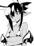  @_@ akuyome bikini blush dark_skin fang greyscale horns matsuda_yuusuke monochrome nervous nervous_smile nervous_sweating pointy_ears shy simple_background smile sweat sweatdrop swimsuit white_background wings yome_(akuyome) 
