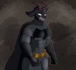 2025 abs abstract_background alternate_costume anthro armwear bat_symbol batman batman_(series) belt belt_buckle big_breasts black_clothing black_gloves black_handwear bodysuit bovid breasts buckle cape caprine clothing coffee_stain_studios cosplay costume crossover crossover_cosplay dc_comics elbow_gloves female fur gloves glowing glowing_eyes goat goat_simulator grey_body grey_fur handwear hi_res horn kiruplushie lips mammal mask muscular muscular_anthro muscular_female pilgor_(goat_simulator) skinsuit solo thick_thighs tight_clothing