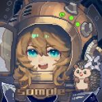  1girl :d ballin blue_eyes brown_hair diving_helmet hedgehog helmet highres looking_at_viewer official_alternate_costume open_mouth pixel_art pixel_text portrait reverse:1999 sample_watermark smile solo spathodea_(onwards_to_victory)_(reverse:1999) spathodea_(reverse:1999) teeth upper_teeth_only watermark 