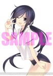  1girl ;d black_buruma breasts buruma chaos;child chaos;child_love_chu_chu!! dengeki_online gym_uniform kunosato_mio long_hair looking_at_viewer medium_breasts official_art one_eye_closed open_mouth ponytail purple_eyes purple_hair sample_watermark sasaki_mutsumi science_adventure shiny_eyes shirt smile solo thighs tongue very_long_hair watermark white_background white_shirt 
