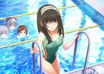  anastasia_(idolmaster) artist_request black_hair blank_stare blue_eyes blush breasts brown_eyes brown_hair competition_swimsuit goggles goggles_removed hairband idolmaster idolmaster_cinderella_girls idolmaster_cinderella_girls_starlight_stage jpeg_artifacts kanzaki_ranko lane_line long_hair multiple_girls nitta_minami official_art one-piece_swimsuit pool pool_ladder poolside sagisawa_fumika swim_cap swim_cap_removed swimsuit third-party_edit water wet 