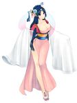  blue_eyes blue_hair breasts chinese_clothes cleavage flower full_body hagoromo hair_flower hair_ornament hanfu headdress highres keomi_syeon large_breasts long_hair magi_the_labyrinth_of_magic ren_hakuei robe shawl smile solo transparent_background very_long_hair 