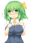 :o blush breasts commentary_request daiyousei dress_shirt green_eyes green_hair hands_on_own_chest highres large_breasts looking_at_viewer md5_mismatch necktie open_mouth shirt short_hair side_ponytail slit_pupils solo touhou us2s 