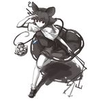  animal_ears bad_id bad_pixiv_id basket breasts capelet diamond dowsing_rod dress full_body hijiwryyyyy jewelry locks looking_down looking_to_the_side monochrome mouse mouse_ears mouse_tail nazrin pendant red_eyes running shading_eyes shadow shoes short_hair simple_background small_breasts socks solo spot_color tail touhou white_background 