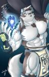  2018 5_fingers accessory ainu_clothing anthro bottomwear brown_body brown_fur brown_tail canid canine canis clothing coat colored fingers fur grey_body grey_fur headband hi_res horkeu_kamui_(tas) humanoid_hands lifewonders loincloth male mammal mostly_nude multicolored_body multicolored_fur muscular muscular_anthro muscular_male muscular_thighs nipples pink_nipples shinobiya tail tokyo_afterschool_summoners topwear two_tone_body two_tone_fur two_tone_tail white_tail wolf 