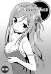  :p bare_shoulders blush breasts cleavage cover cover_page greyscale kudou_naka long_hair medium_breasts monochrome original sky_(freedom) smile solo strap_slip tongue tongue_out 