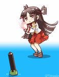  aura commentary hiyou_(kantai_collection) kanchou kantai_collection rugby scroll solo tanaka_kusao twitter_username water 