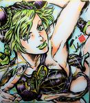  ashiya_kouhei green_hair jojo_no_kimyou_na_bouken kuujou_jolyne marker_(medium) multicolored_hair official_style shikishi traditional_media two-tone_hair 