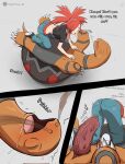 2025 bestiality big_penis blush bodily_fluids bottomwear breasts butt clothed clothing dialogue duo english_text female feral flannery&#039;s_torkoal flannery_(pokemon) generation_3_pokemon genitals gym_leader hair hi_res human human_on_feral hypertron interspecies male male/female mammal nintendo penis pokemon pokemon_(species) red_hair sweat sweatdrop text topwear torkoal
