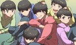  bad_id bad_pixiv_id black_hair blue_eyes brothers denim gradient gradient_background hood hoodie jeans male_focus matsuno_choromatsu matsuno_ichimatsu matsuno_juushimatsu matsuno_karamatsu matsuno_osomatsu matsuno_todomatsu multiple_boys n_(no_bu) osomatsu-kun osomatsu-san pants sextuplets siblings sitting smile socks 