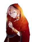  bad_id bad_pixiv_id blue_eyes earrings fate/apocrypha fate_(series) henna heru_(goldprin) hood indian_clothes jewelry karna_(fate) male_focus pale_skin solo white_hair 