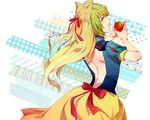  animal_ears apple atalanta_(fate) bad_id bad_pixiv_id bare_back blonde_hair braid cosplay dress fate/apocrypha fate_(series) food fruit green_eyes green_hair half_updo heru_(goldprin) long_hair snow_white solo 