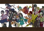  6+girls absurdres ahoge aqua_hair araragi_karen araragi_koyomi araragi_tsukihi arm_hug backpack bag bandages bike_shorts black_eyes black_hair black_legwear blonde_hair braid brown_hair cabbie_hat collar commentary_request doughnut dress everyone food fried_egg gaen_izuko green_eyes hachikuji_mayoi hair_ornament hair_over_one_eye hairband hand_in_pocket hanekawa_tsubasa hat highres jacket jacket_on_shoulders japanese_clothes jewelry kagenui_yozuru kaiki_deishuu kanbaru_suruga kimono letterboxed long_hair monogatari_(series) multicolored_hair multiple_boys multiple_girls ononoki_yotsugi open_clothes open_mouth open_shirt oshino_meme oshino_ougi oshino_shinobu pantyhose pendant phone purple_hair school_uniform sengoku_nadeko senjougahara_hitagi shirt short_hair shorts striped striped_legwear thighhighs track_jacket twintails two-tone_hair white_background yukyon 