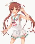  alternate_skin_color brown_eyes brown_hair dress eighth_note fang hachita_(odangoya) kantai_collection libeccio_(kantai_collection) long_hair musical_note open_mouth sailor_dress smile solo twintails v 