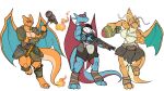 3_toes 4_fingers anthro armor big_breasts breasts bruhman33 chain charizard dragonite fallout feet female fingers generation_1_pokemon generation_3_pokemon group gun hammer hi_res horn microsoft mini_nuke nintendo pokemon pokemon_(species) ranged_weapon salamence scar shotgun tail toes tools trio weapon wings
