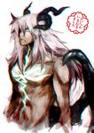  anaglyph dark_skin dark_skinned_male dragon_boy dragon_horns dragon_wings fate/apocrypha fate/grand_order fate_(series) green_eyes grey_hair horns maho_(boku_no_kao_wo_otabeyo) male_focus monster_boy scar shirtless siegfried_(fate) solo translation_request wings 