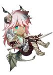  armor bad_id bad_pixiv_id balmung_(fate/apocrypha) chibi dark_skin dark_skinned_male dragon_horns fate/apocrypha fate_(series) full_body green_eyes grey_hair heru_(goldprin) horns long_hair male_focus siegfried_(fate) solo sword transparent_background weapon 