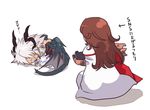  :3 brown_hair camera cape chibi creature dragon_boy dragon_horns dragon_tail dragon_wings fate/apocrypha fate/grand_order fate_(series) fou_(fate/grand_order) horns maho_(boku_no_kao_wo_otabeyo) multiple_boys saint_george_(fate/grand_order) siegfried_(fate) sleeping tail translation_request white_hair wings 