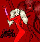  bad_anatomy blonde_hair character_name copyright_name green_eyes june183 long_hair persona persona_5 red self_upload smile solo takamaki_anne twintails zoom_layer 