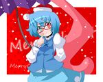  bad_id bad_pixiv_id bespectacled christmas glasses hat heterochromia karakasa_obake koori_rei_yakko purple_umbrella santa_hat short_hair solo tatara_kogasa touhou umbrella 