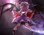  bat_wings card childofa hat holding holding_card moon purple_hair red_eyes remilia_scarlet short_hair solo touhou wings 