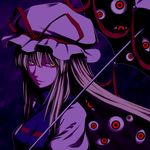  bad_id bad_pixiv_id blonde_hair eyes gap glowing glowing_eyes horror_(theme) kentairui long_hair monochrome purple ribbon solo spot_color touhou umbrella yakumo_yukari yellow_eyes 