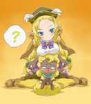  ? bad_id bad_pixiv_id blonde_hair blue_eyes blush bow bowtie breast_rest breasts breasts_on_head dahlia_(rune_factory) earrings feathers furry hat jewelry large_breasts long_hair mice_(rune_factory) open_mouth pointy_ears pole_(ppp1409) rune_factory rune_factory_3 sheep twintails 