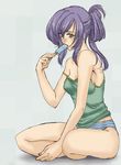  1girl 9646emily bare_shoulders faris_scherwiz female final_fantasy final_fantasy_v full_body green_eyes long_hair lowres panties popsicle purple_hair sitting solo underwear 