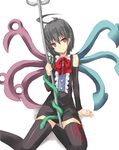  ahoge black_hair black_legwear detached_sleeves dress houjuu_nue nabeshima_tetsuhiro polearm red_eyes short_hair snake solo thighhighs touhou trident weapon wings zettai_ryouiki 