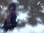  blue_eyes book brown_hair mizushirazu original pantyhose scarf short_hair skirt sky solo star_(sky) starry_sky 