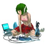  barefoot computer drill feet green_eyes green_hair laptop md5_mismatch mechanical_arm multi pleated_skirt repairing robot robot_ears s_kengo short_hair sitting skirt solo sweatdrop to_heart 