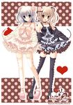  animal_ears black_vs_white blonde_hair blue_eyes brown_eyes dress frills hair_ornament hairclip hazumi_rio heart legs mouse_ears mouse_tail multiple_girls original short_hair silver_hair smile tail thighhighs zettai_ryouiki 