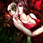  achikoako bad_id bad_pixiv_id breast_hold breasts brown_eyes brown_hair cleavage dress large_breasts mask meiko nail_polish red_nails short_hair solo vocaloid 