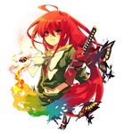  alastor_(shakugan_no_shana) bug butterfly fire insect jewelry long_hair navel pendant red_eyes red_hair school_uniform shakugan_no_shana shana sword tenryou_sena weapon 