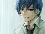  bad_id bad_pixiv_id bangs blue_hair blue_neckwear bokuto collared_shirt crying crying_with_eyes_open face kaito male_focus necktie portrait rain shirt solo streaming_tears tears upper_body vocaloid wet wet_clothes wet_hair white_shirt 