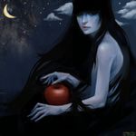  apple blush crescent_moon dospi food fruit long_hair moon night original solo very_long_hair 
